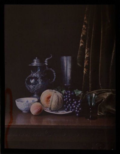 Still life with fruit, jug and glasses