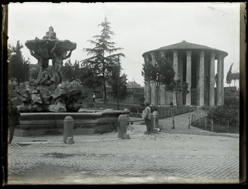 Temple of Hercules Victor and the Fontana dei Tritoni on the Piazza della Bocca della Verità in Rome