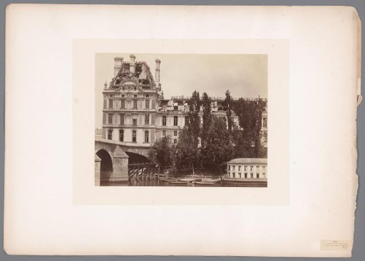 Destructions at the Louvre, Pavillon de Flore during the Commune, with the Seine in the foreground