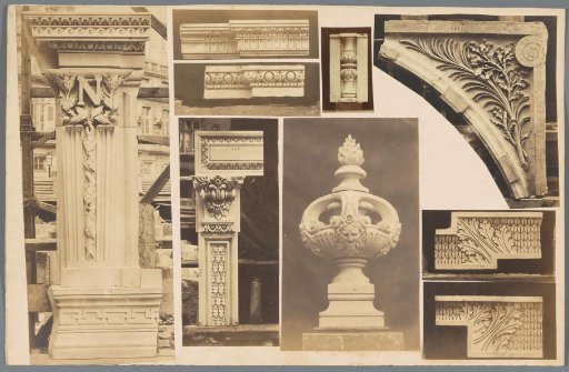 Sheet with 9 photographs of plaster models of architectural fragments