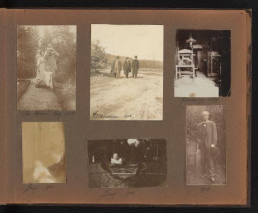 Page from the Diepenbrock family photo album with six photographs of Alphons Diepenbrock and his surroundings