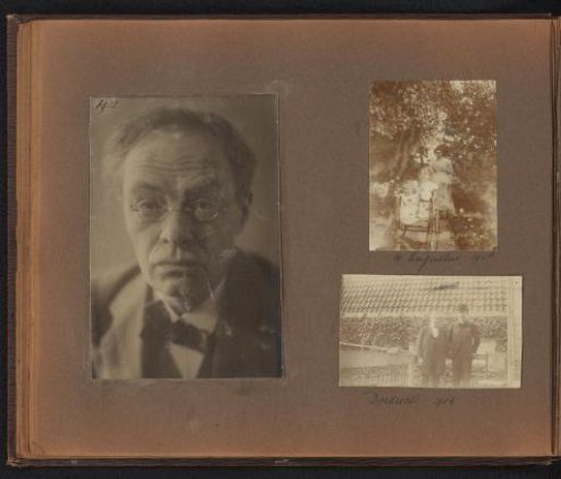 Page from the Diepenbrock family photo album with 3 photos of Alphons Diepenbrock and his surroundings