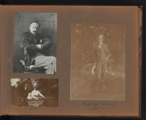 Page from the Diepenbrock family photo album with 3 photos of Alphons Diepenbrock and his surroundings