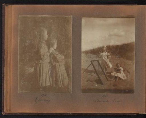 Page from the Diepenbrock family photo album with 2 photos of the daughters of Alphons Diepenbrock