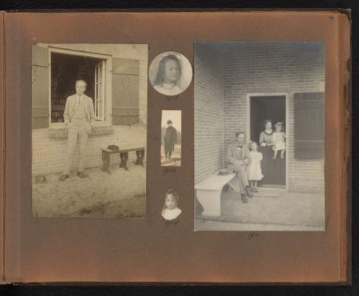 Page from the Diepenbrock family photo album with 5 photos of Alphons Diepenbrock and his surroundings