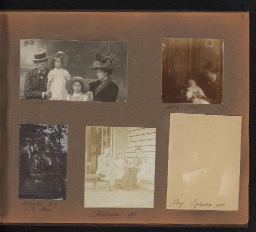 Page from the Diepenbrock family photo album with 5 photographs of the Diepenbrock family with children