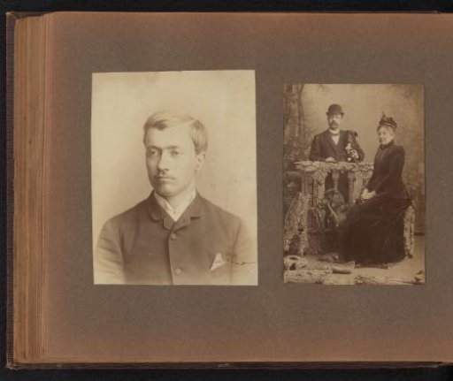 Page from the Diepenbrock family photo album with 2 photos of Alphons Diepenbrock and his surroundings
