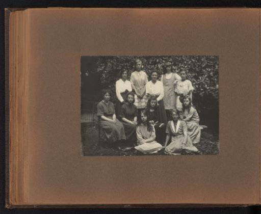 Page from the Diepenbrock family photo album with a group portrait of young women