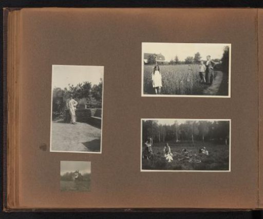 Page from the Diepenbrock family photo album with 4 photos of Alphons Diepenbrock and his surroundings