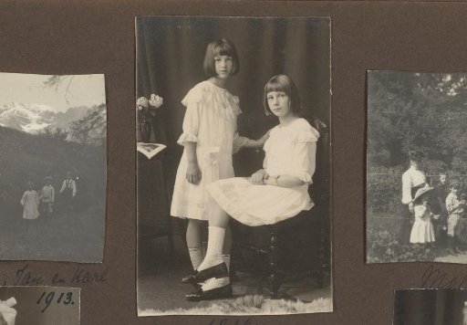 Portrait of Thea Diepenbrock standing and Joanna Diepenbrock sitting on a chair
