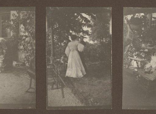 Two Women with Child in Garden, Possibly Elsa and Thea Diepenbrock and Saar de Swart or Emilie van Kerckhoff