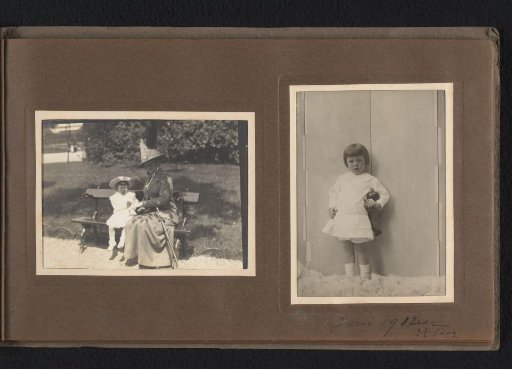 Caroline van den Berg with her son Carel in Artis, with a portrait of Carel on the right