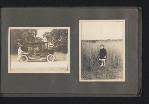 Car with driver and passengers, right: Carel van den Berg in a reed field