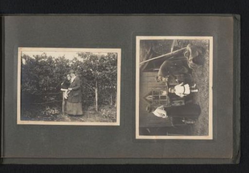 Caroline van den Berg with her son Carel, right by a chicken coop