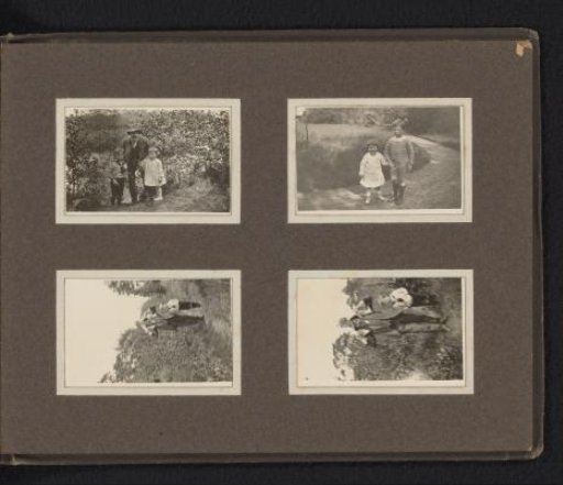 Four photographs of the Van den Berg family in the forest