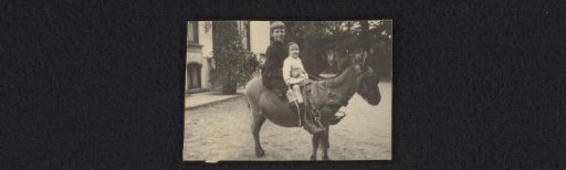 Two children of the Van den Berg family on a donkey