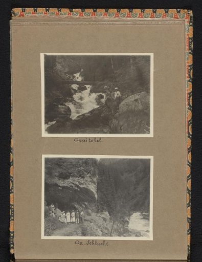 Two photographs of the Van den Berg family during a walk at the Arnibach and the Aaschlucht