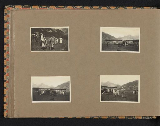 Four photographs of Henk van den Berg and his sons Cay and Frank with an airplane on an alpine meadow