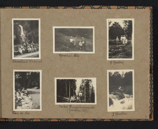 Six photographs of the Van den Berg family during walks in the vicinity of Engelberg