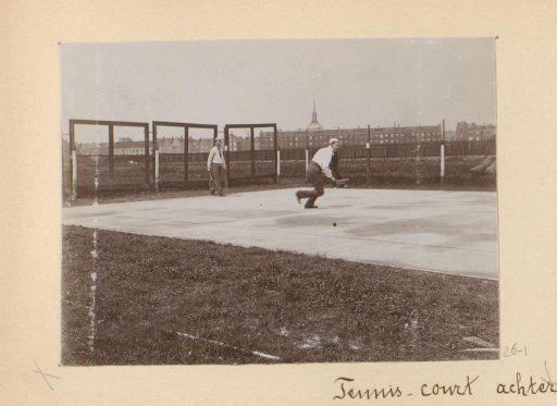 Sheet from the photographer's album: tennis court behind the Rijksmuseum, Amsterdam