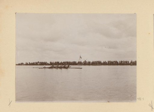 Two rowing crews during a race