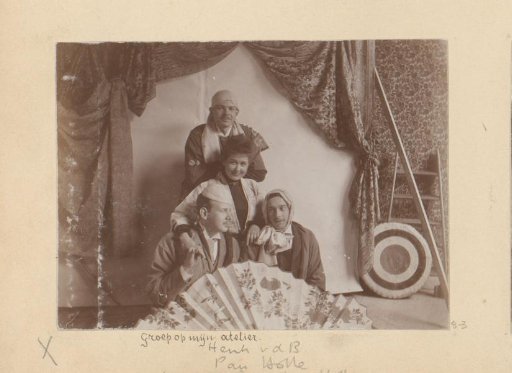 Hendrik Herman with Karel Frederik, Pauline and Lex Holle in the Studio of Hendrik Herman