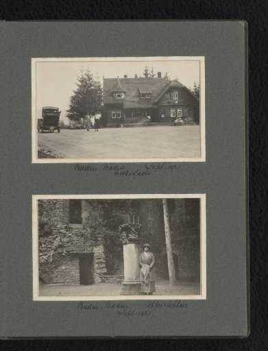 Two Photos of a Country House in Baden-Baden and Caroline van den Berg at the Ruins of Schloss Hohenbaden