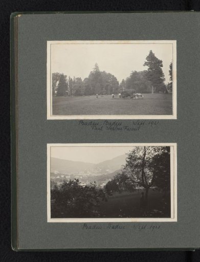 Two photographs of a view of Baden-Baden and a park
