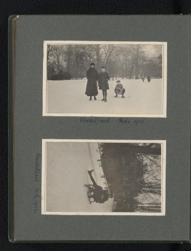 Two Photographs of Members of the Van den Berg Family with a Sleigh in the Vondelpark