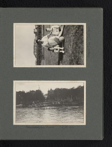 Two photographs of Cay and Frank in Bergen aan Zee and a rowing race on the Amstel