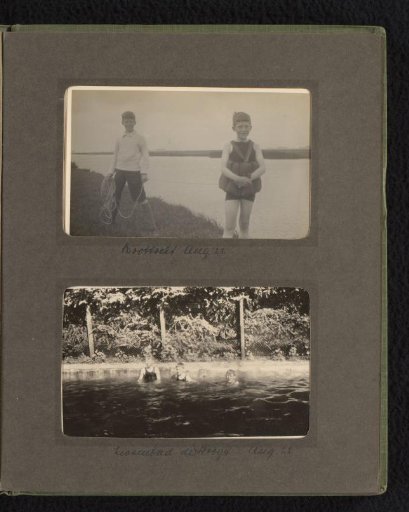 Two Photographs of Children on a Boat Trip and in a Swimming Pool, August 1922