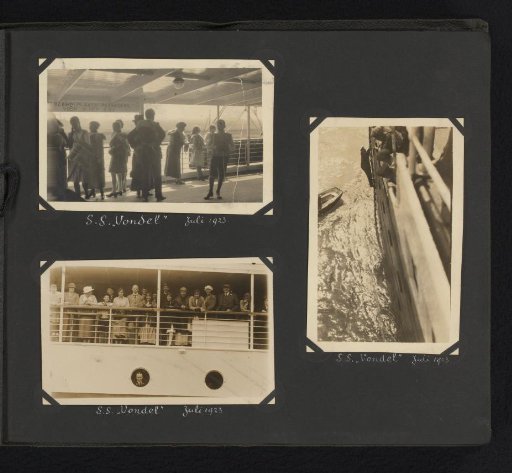 Three photographs of passengers aboard the ship SS Vondel between the Netherlands and Southampton