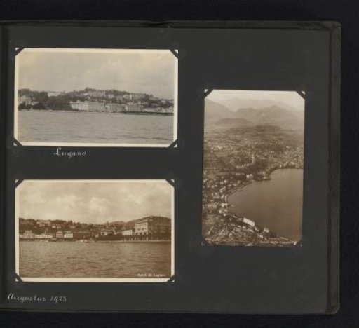 Three photographs, two of which are postcards, of views of Lugano
