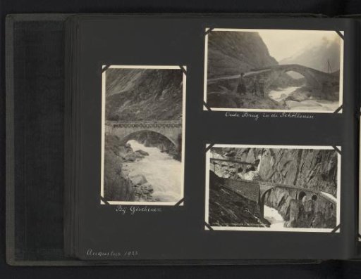 Drie foto's, waarvan één prentbriefkaart, van bruggen bij Göschenen en Schöllenen