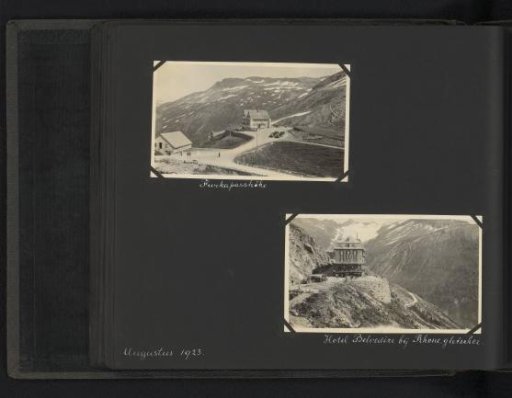 Two photographs of the Furka Pass and Belvédère Hotel near the Rhône Glacier, Switzerland