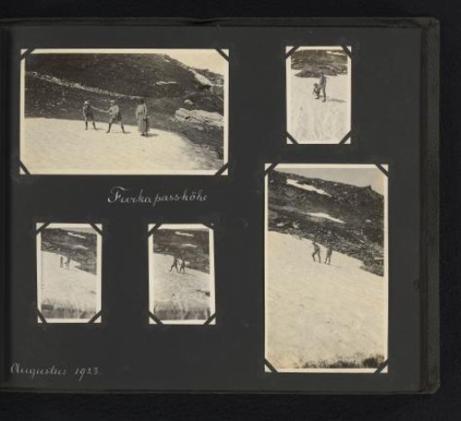 Five photographs of the Van den Berg family at the Furka Pass