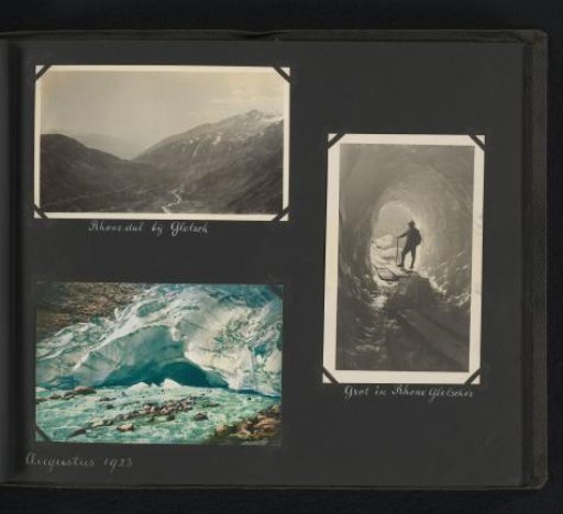 Two photographs and a photomechanical postcard of the Rhône Glacier