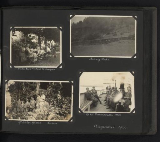 Four photographs of people on holiday in Switzerland and the Brünig railway line