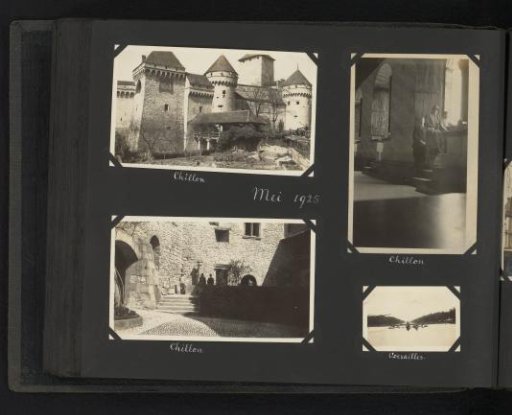 Four photographs of the Van den Berg family at Chillon Castle and in Versailles