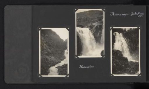 Three photographs of a waterfall in Norway