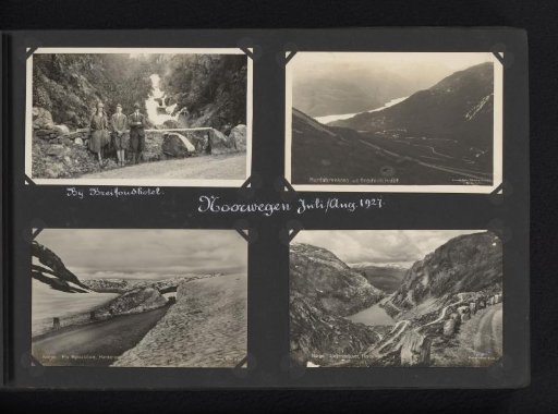 Four photographs, of which three are postcards, of the Van den Berg family and landscapes in Norway