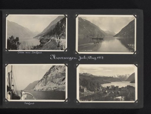 Four photographs, two of which are postcards, of the Odda area