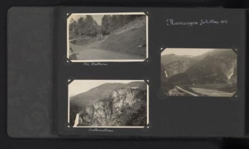 Three photographs, one of which is a postcard, of the Stalheim area