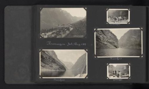 Five photographs, including one postcard, of Gudvangen and the Nærøyfjord