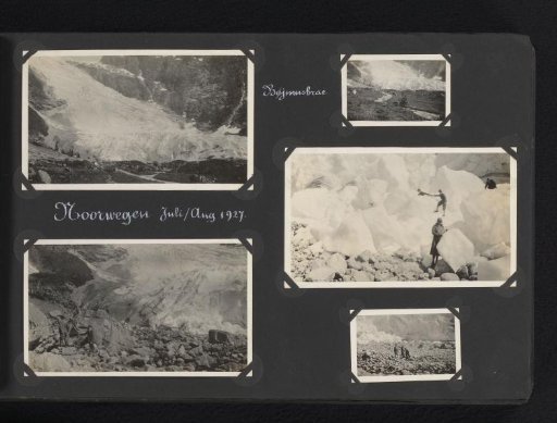 Five photos of a glacier near Fjærland