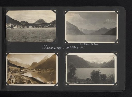 Four photographs, of which three are postcards, of Sandane and Olden