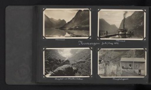 Four photographs, including two postcards, of Olden and Brigsdal