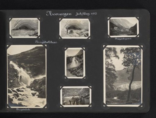 Seven Photographs, Including One Postcard, of the Glacier at Brigsdal