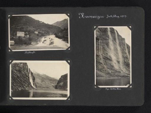 Three photographs, including one postcard, of Hellesylt and the Seven Sisters Waterfall