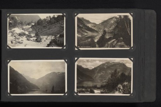 Four photographs, including two postcards, of the Geiranger area